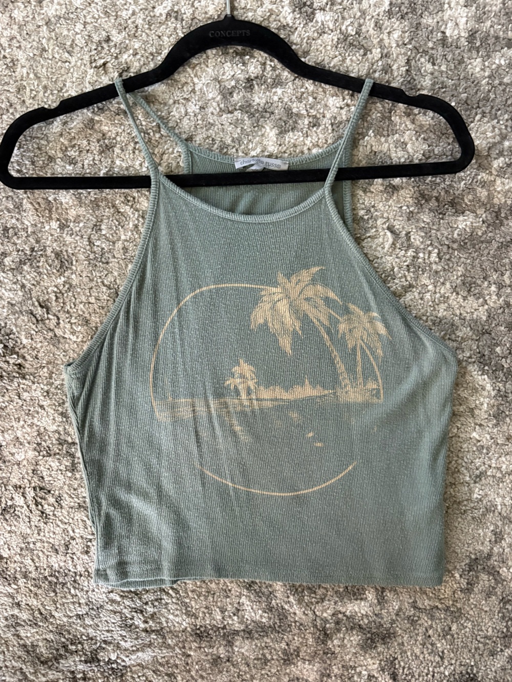 Charlotte Russe Sage Green Palm Graphic One-Piece Swim